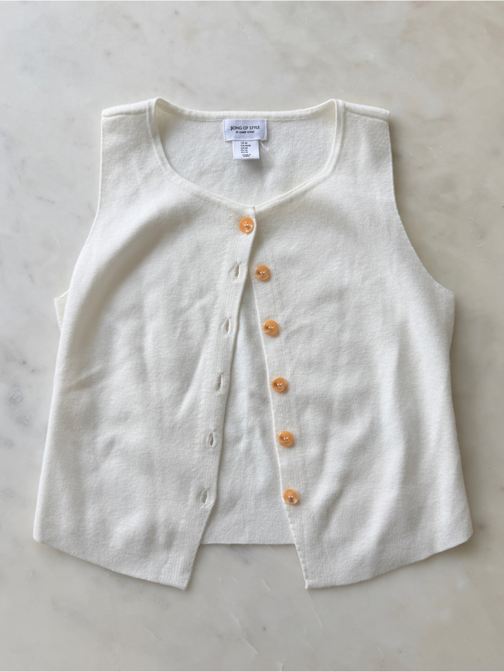 Song of Style Cream Knit Sleeveless Button Vest with Amber Buttons